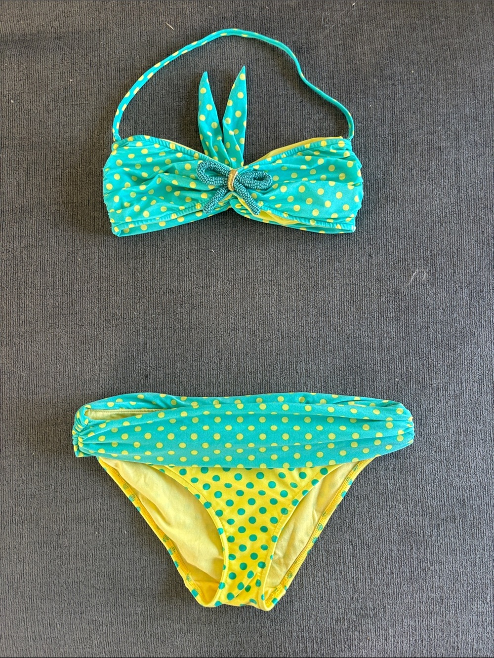 NWOT VINTAGE EXCLUSIVE blue and yellow polka dot set. Size small